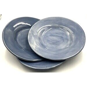 3 Salad Plates Pottery Barn Sausalito Slate Blue Deep Rim Bowl Blates 10"